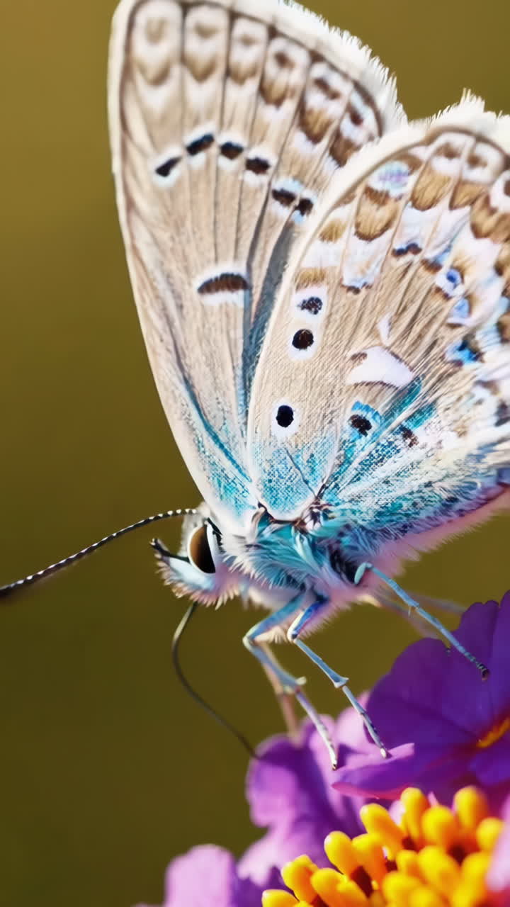 Prossimo piano di una farfalla blu su un fiore