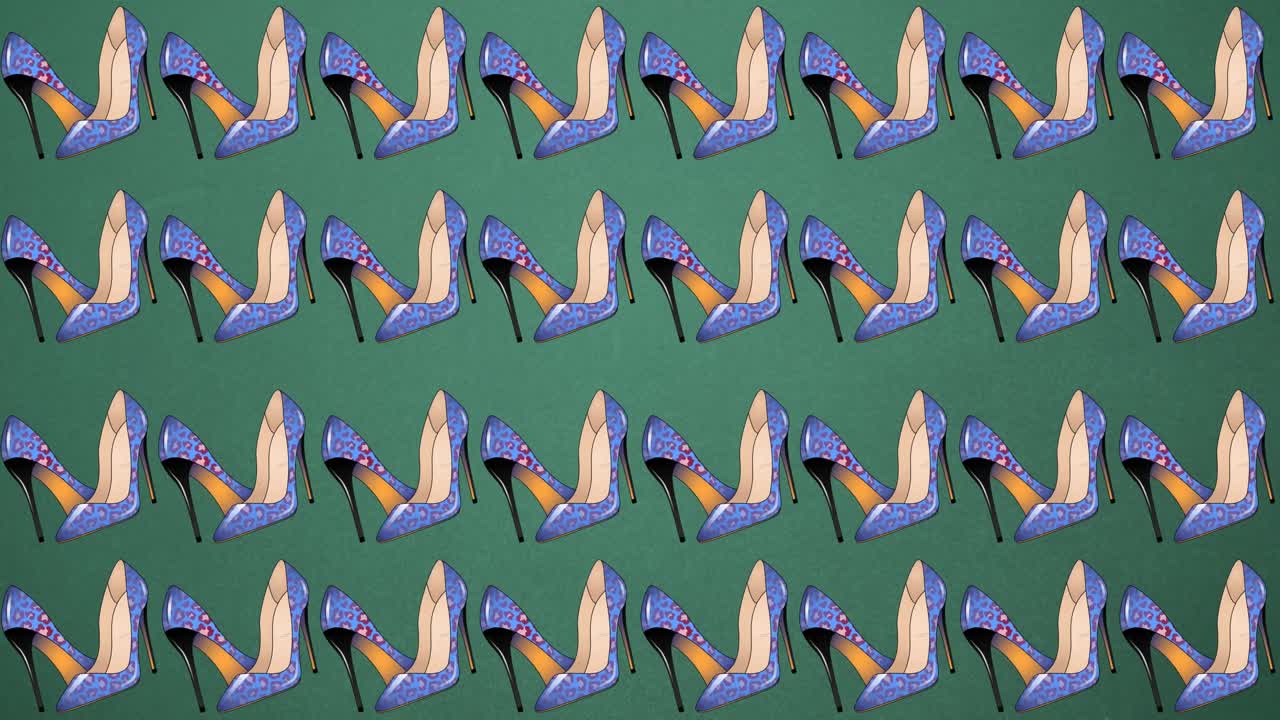 animación de tacones altos azules repetidos en un fondo verde