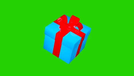 blue gift box with red ribbon. 3d animation on a green screen. holidays and gifts concept.