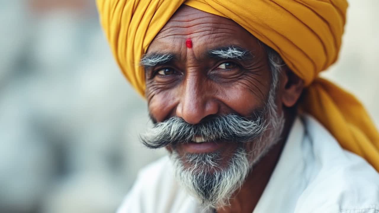 Portrait of a Smiling Elderly Indian Man in a Turban