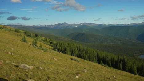 Cinematic-bright-morning-sunrise-Denver-Mount-Evans-Echo-lake-Chicago-lakes-14er-front-range-foothills-Rocky-Mountains-i70-Idaho-Springs-Evergreen-Squaw-pass-slow-motion-wind-pan-to-the-right