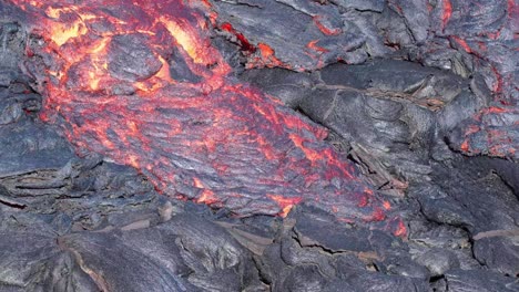 hot flowing lava from eruption of an active fagradalsfjall volcano in iceland