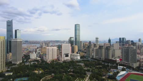 aerial shot of dalian city center