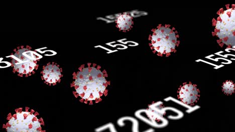 Animation-Von-Coronavirus-Zellen-Und-Zahlen-Auf-Schwarzem-Hintergrund