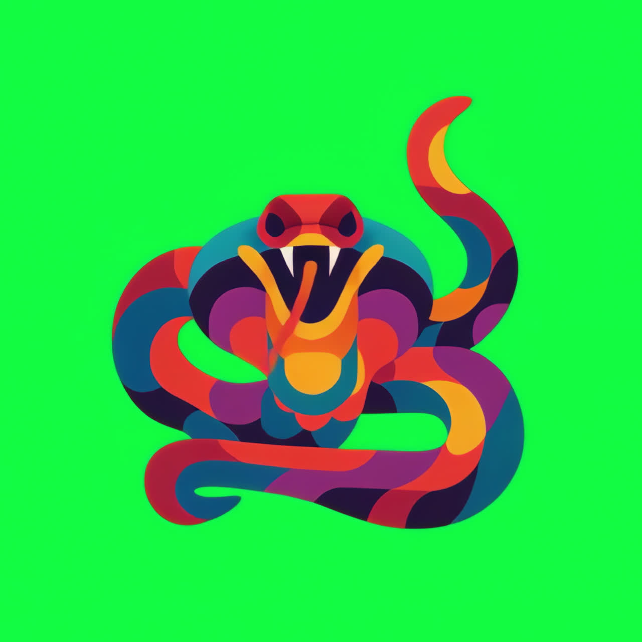 Colorful abstract snake illustration animation isolated asset, transparent 4K video, alpha channel