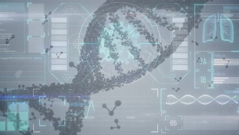 animation of virus cell and dna over data on digital screen
