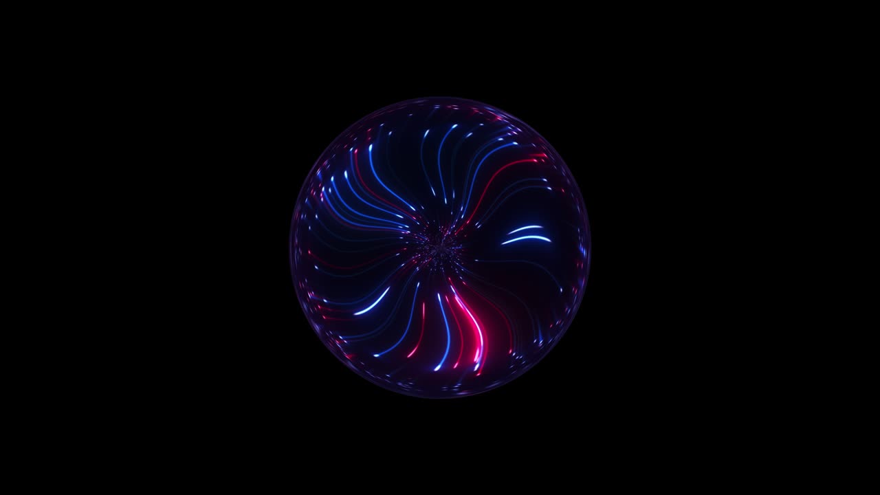 bola de plasma abstracta. esfera de luz eléctrica. hermosos fuegos artificiales, explosión colorida, big bang, rayos brillantes de neón en movimiento. moviéndose a través de las estrellas. bucle sin costuras