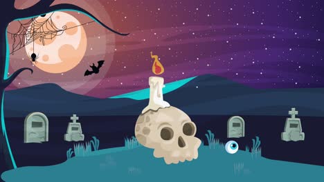 happy halloween animated scene with candle in skull