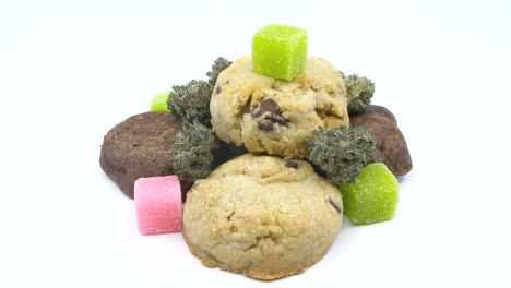 Zoom-in-on-a-pile-of-cannabis,-weed-edibles