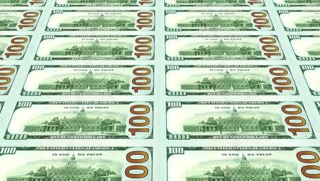 reverse side of new 100 dollar bills 3d. looped.