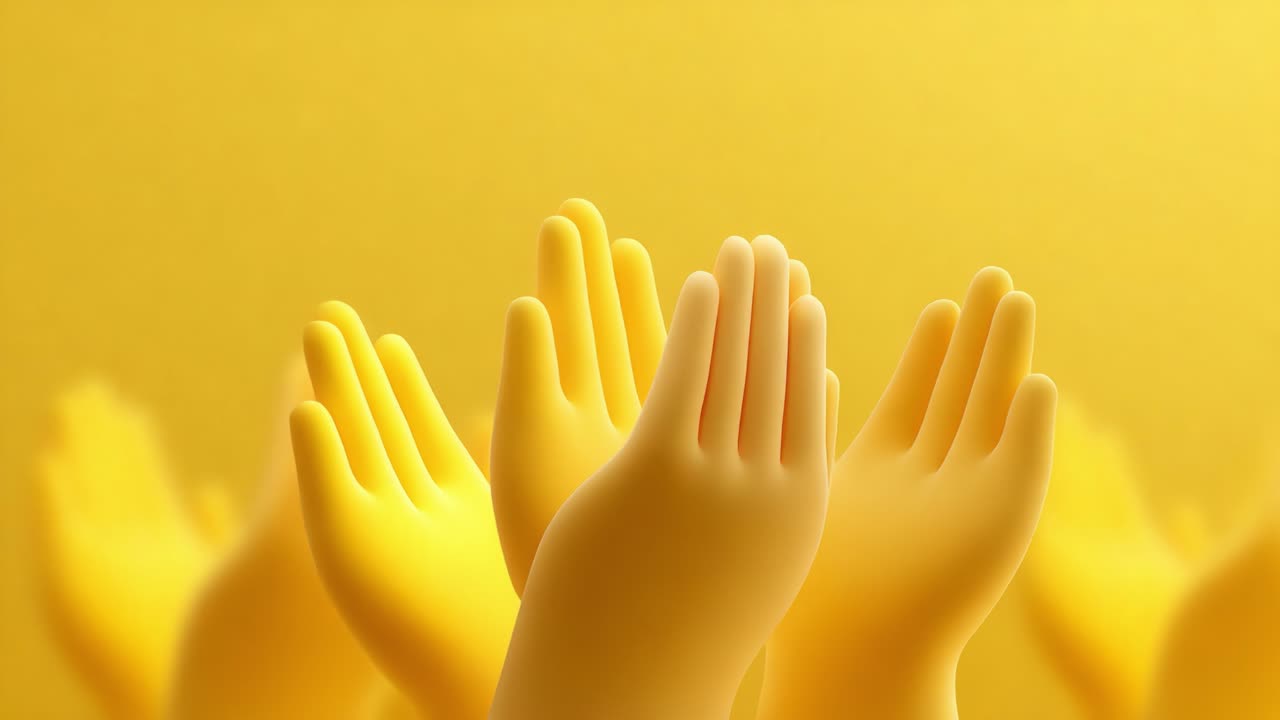 Vibrant Yellow Hands Reaching Upward Against a Warm Yellow Background, Symbolizing Unity, Celebration, and Collective Aspiration in a Bright and Cheerful Atmosphere