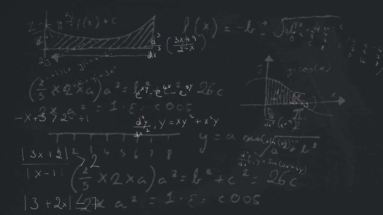 Mathematical equations against blackboard