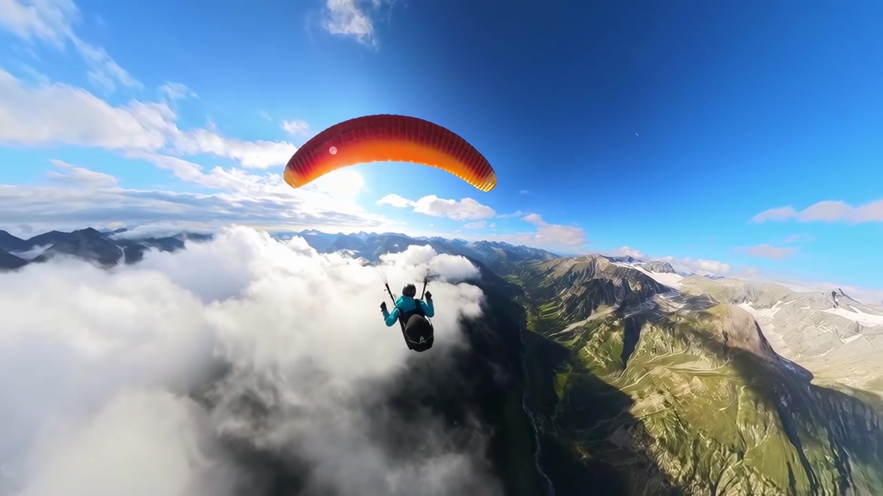 Paraglider Soaring Above Clouds in the Alps