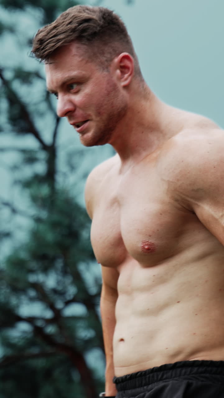 Muscular Man Working Out Outdoors