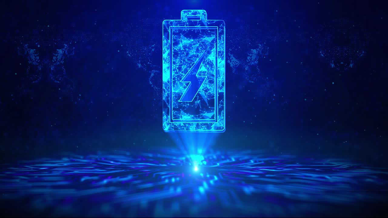 Battery text with hud rotation digital technology interface sci fi hologram cyberspace battery