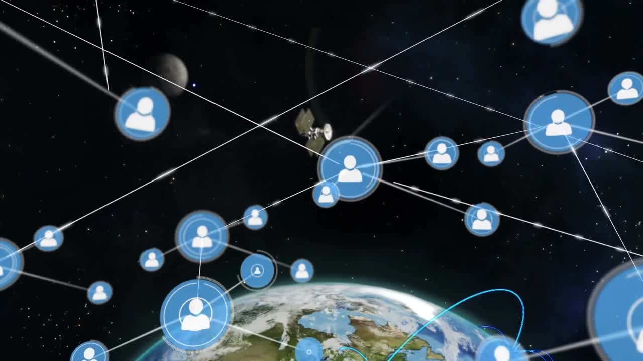 전 세계 사람들과의 연결 네트워크의 애니메이션 아이콘