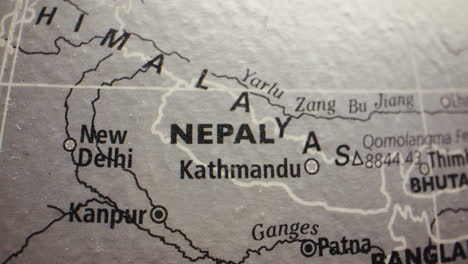 close-up of a map showing nepal and surrounding regions