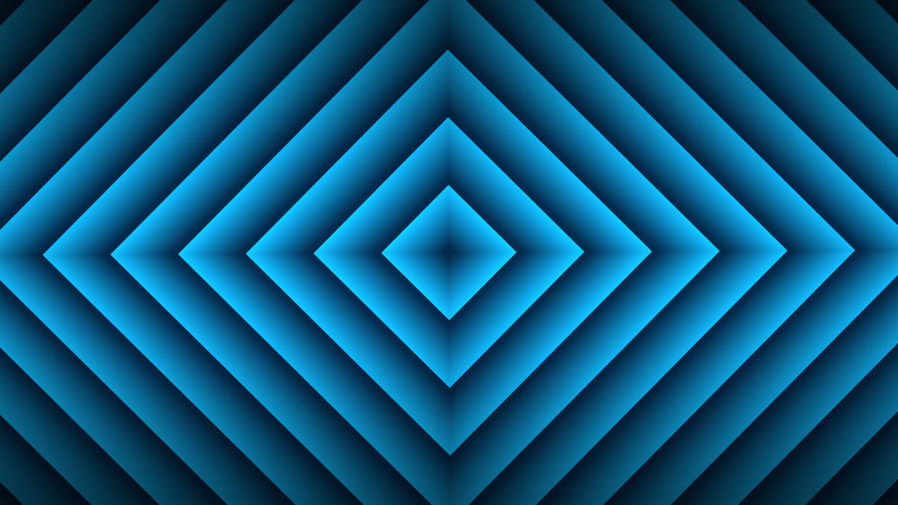 A looping abstract animation of layered blue chevrons forming a glowing diamond shape, growing outward with symmetry, while the gradients and shadows create depth and a hypnotic movement