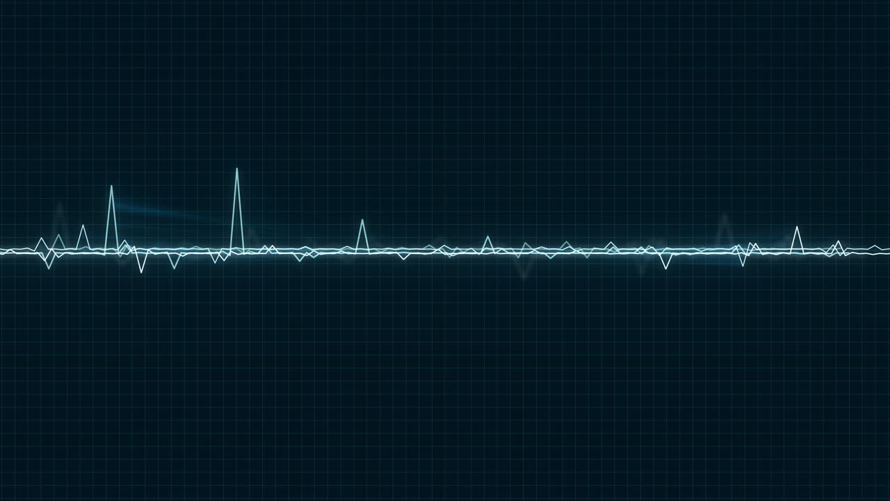 Futuristisk AI-drevet EKG-pulsmåler med digital lydbølgeform og equalizer-display