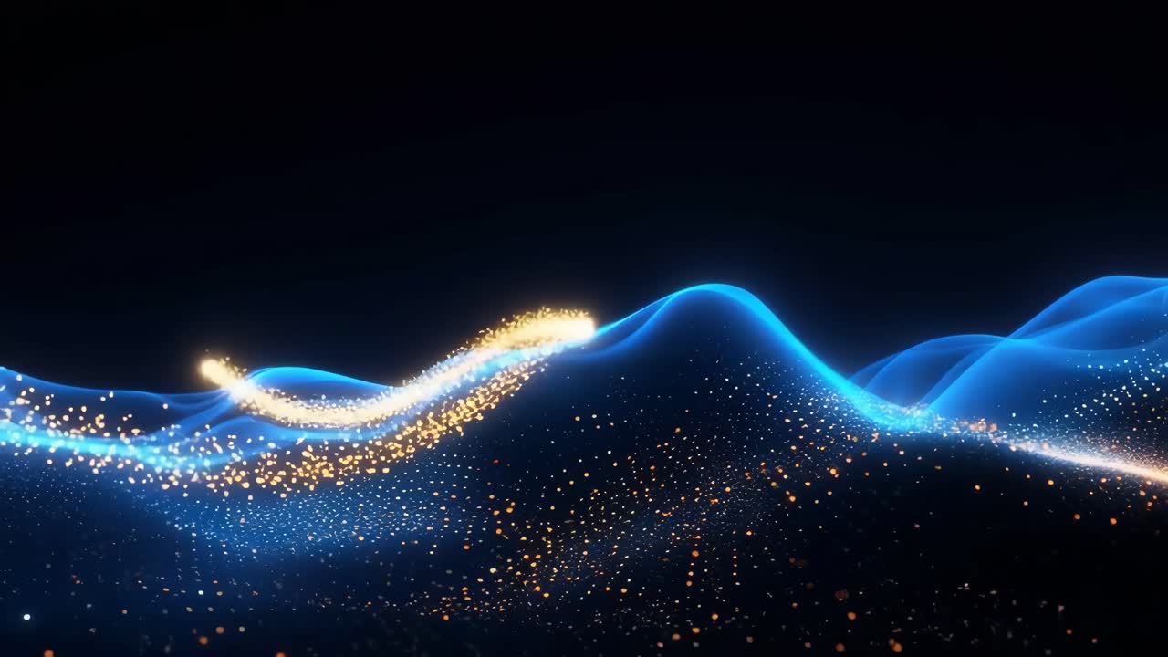 Dynamic video concept of glowing blue waves and particles