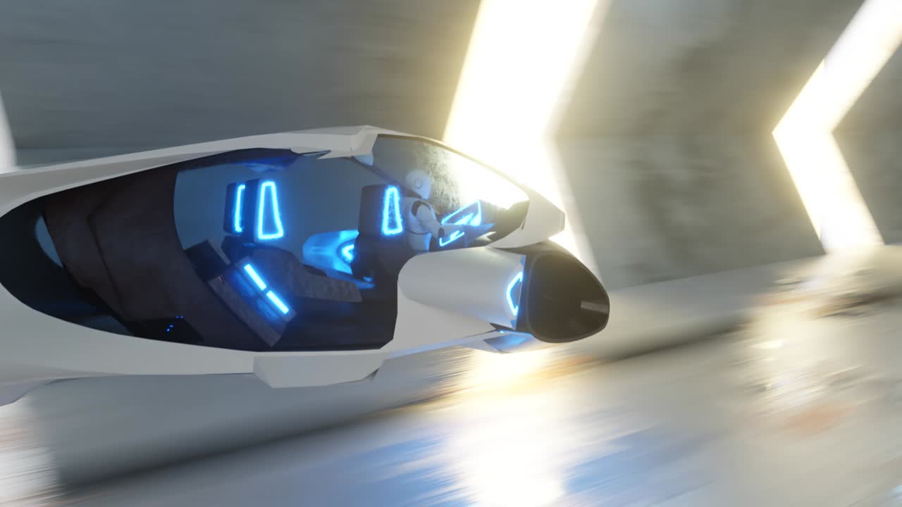 긴 터널에서 미래의 자동차의  뒤에 로을 날리는 인공지능과 미래의 개념, 원활한 루프 3d 렌더링