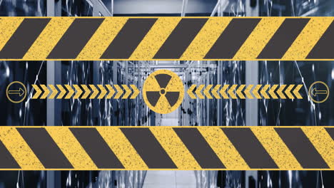 animación del símbolo nuclear sobre las formas y la sala del servidor