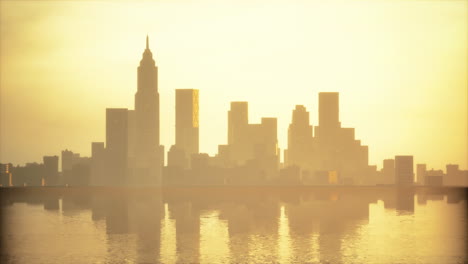 downtown-cityscape-at-sunset-in-fog