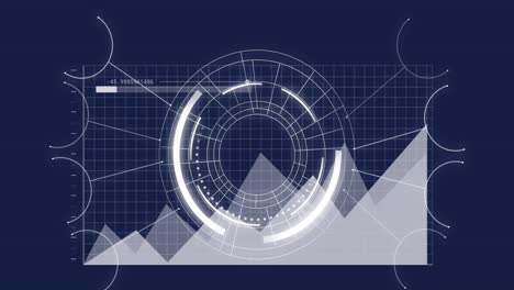 Animation-of-interface-with-round-scanner-and-data-processing-against-blue-background