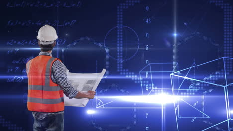 trabajador del sitio buscando una solución sobre un fondo animado.