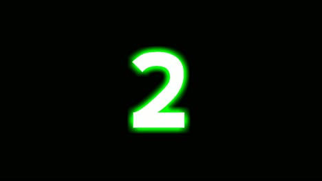 neon number 2 two sign symbol modern animation motion graphics flicking on black background,green color glowing and shining for video elements