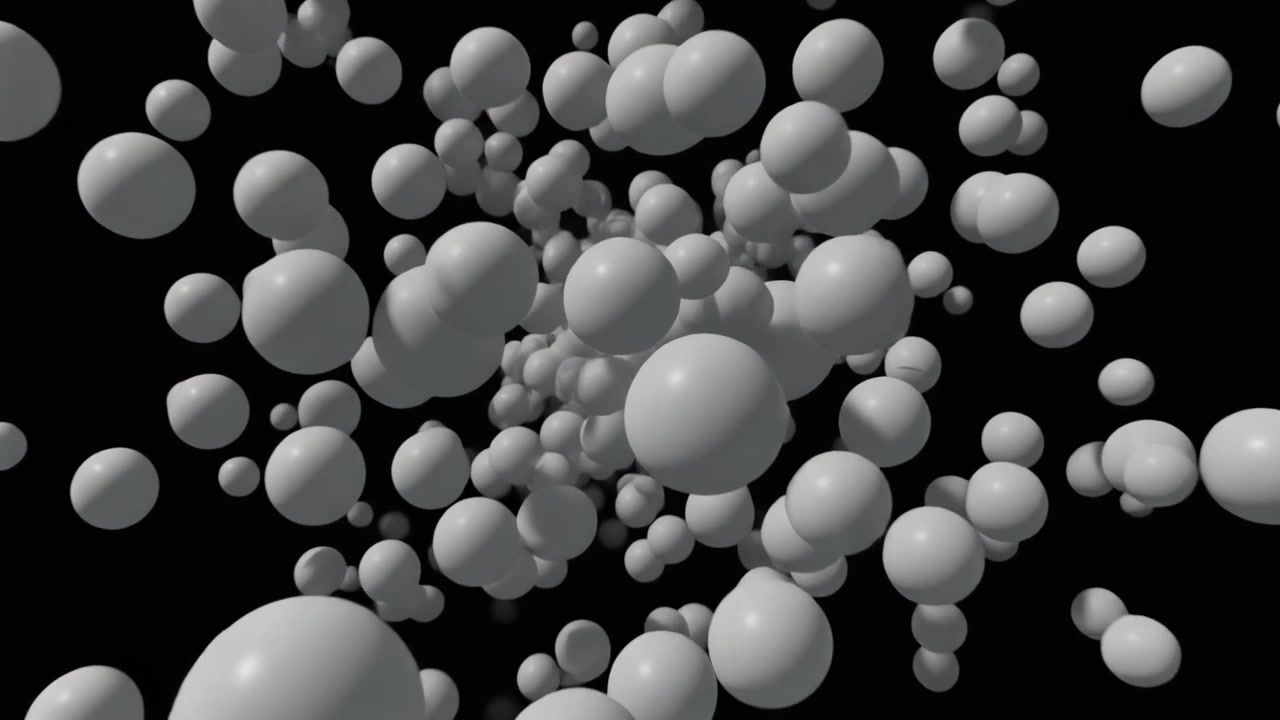 Abstract 3D Animation of Expanding White Spheres on Black Background