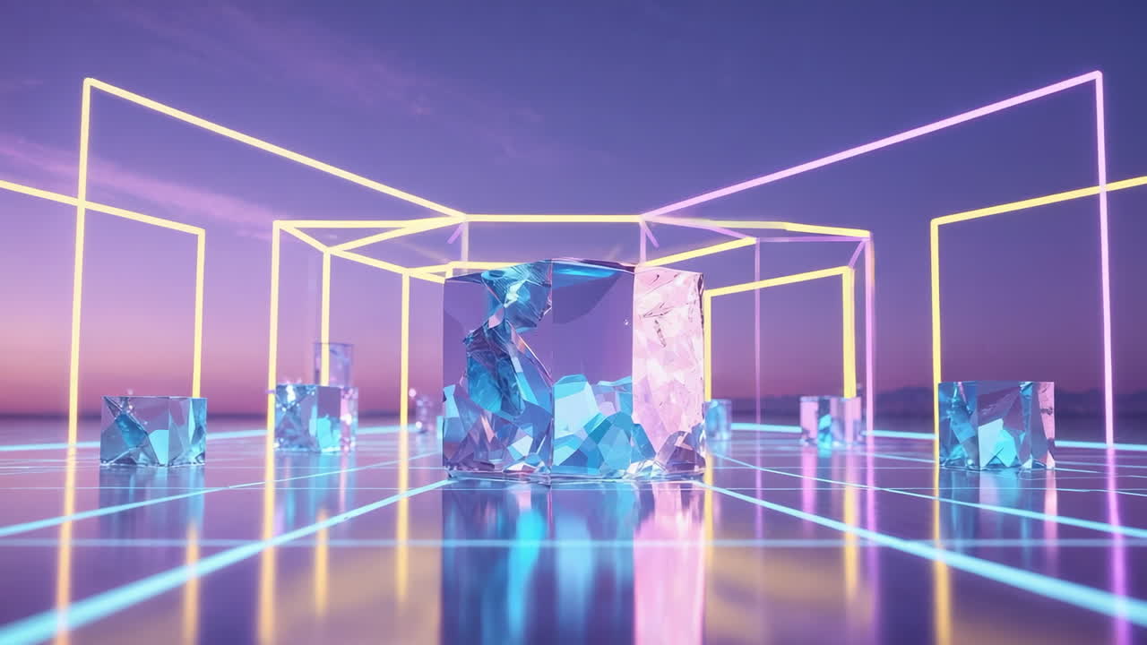 Futuristic Neon Crystal Grid Landscape