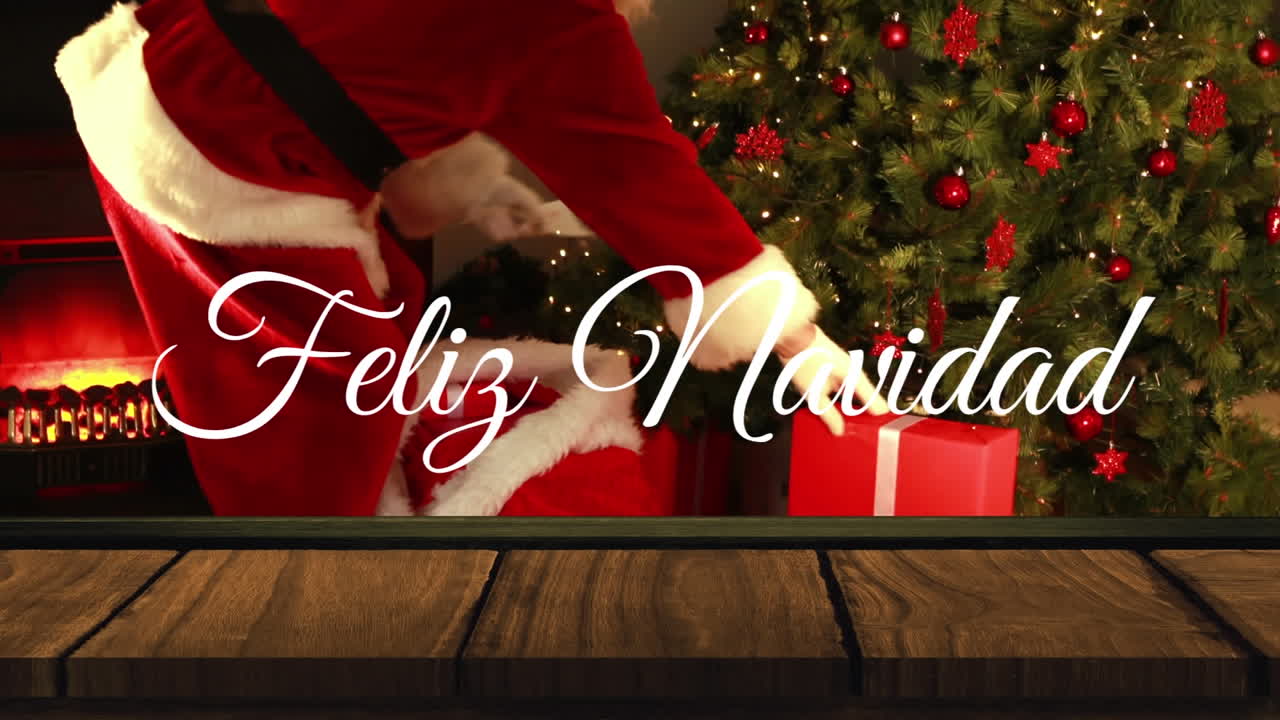 animación de feliz navidad texto sobre santa claus en navidad
