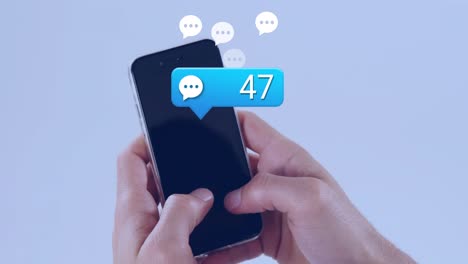 animation of social media icons falling over person using smartphone