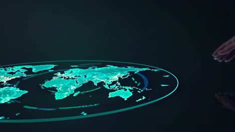 hand touching a holographic world map