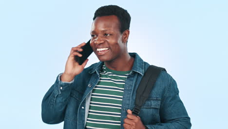 Phone-call,-happy-and-black-man-in-a-studio