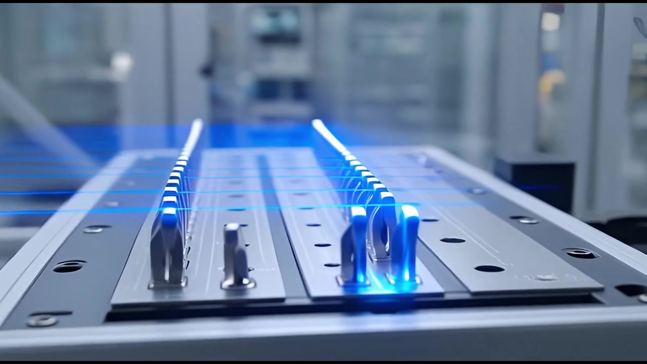 Blue Light Pulsing Through Futuristic Electronic Components