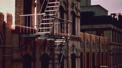 close up of fire escape on brick building