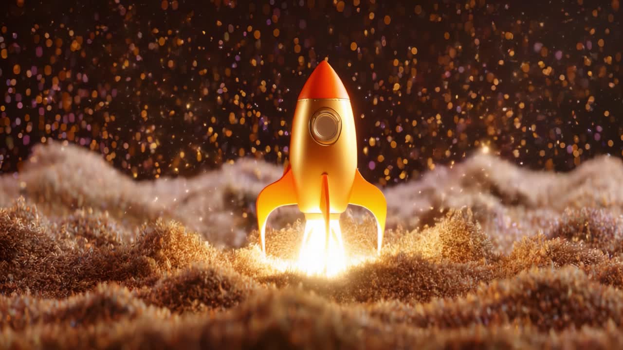 A Vibrant Rocket Launching into the Stardust Cosmos: A Stunning Visual of Space Exploration Captured with Bright Colors and Dynamic Effects for a Captivating Experience