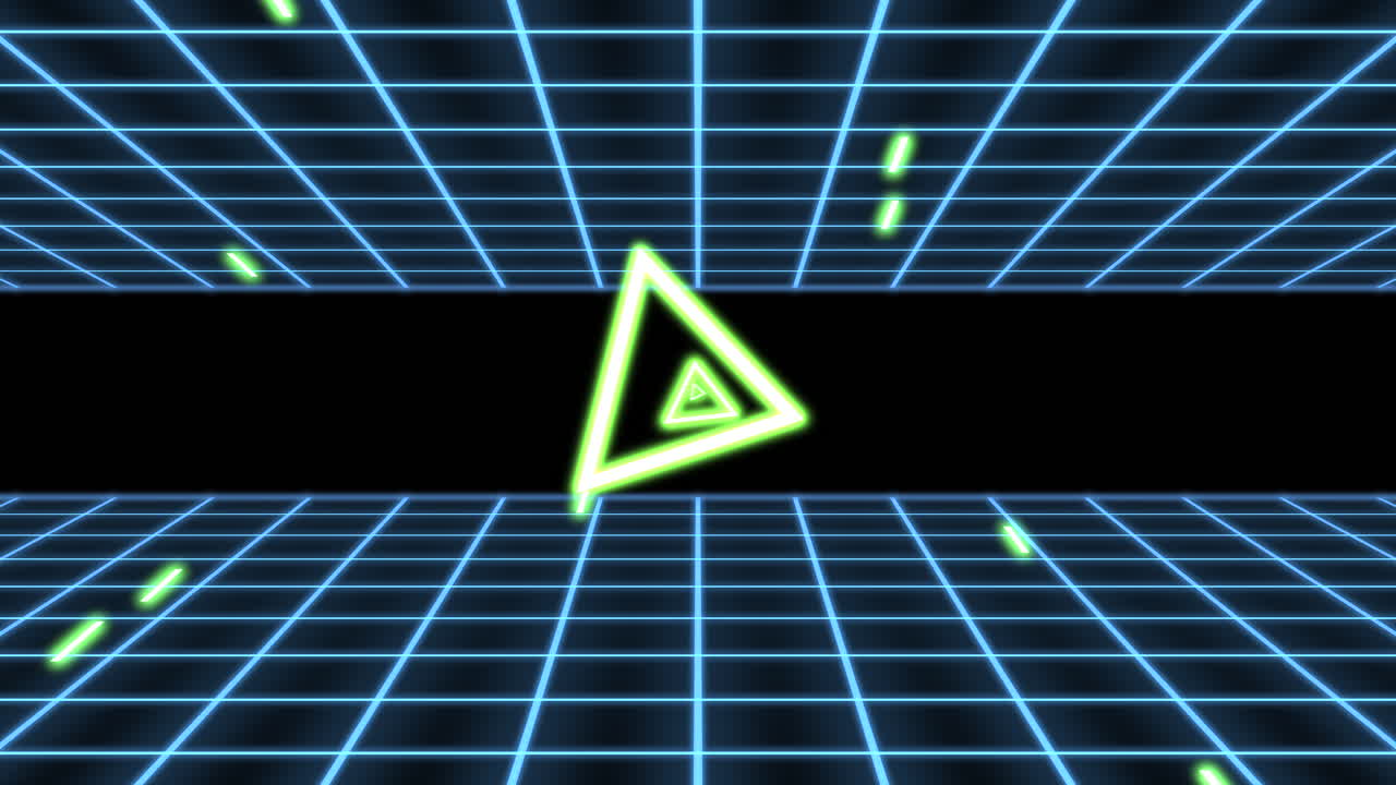 Neon Green Triangle In Digital Landscape With Futuristic