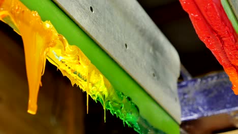 green yellow and red colors of plastisol ink in white plastic cans