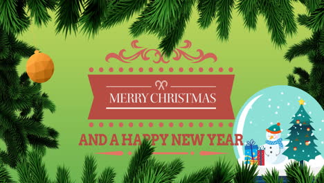 animation of christmas greetings over green background