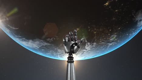 animación del brazo del robot girando sobre la tierra en el universo en el fondo