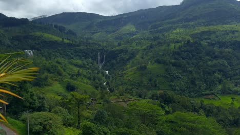 beautiful sri lankan tea countryside with waterfall