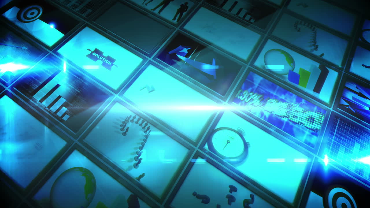 클립을 보여주는 블루 스크린의 콜라지