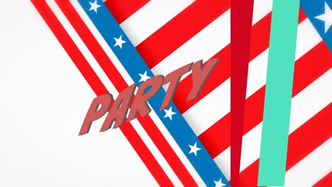 Animation-of-party-over-flag-of-usa-and-lines-on-white-background