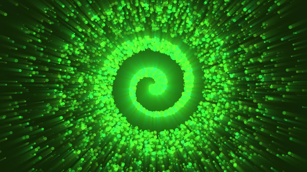 Spirale di polvere di stelle dorata scintillante con particelle volanti magiche verdi. Video Stock