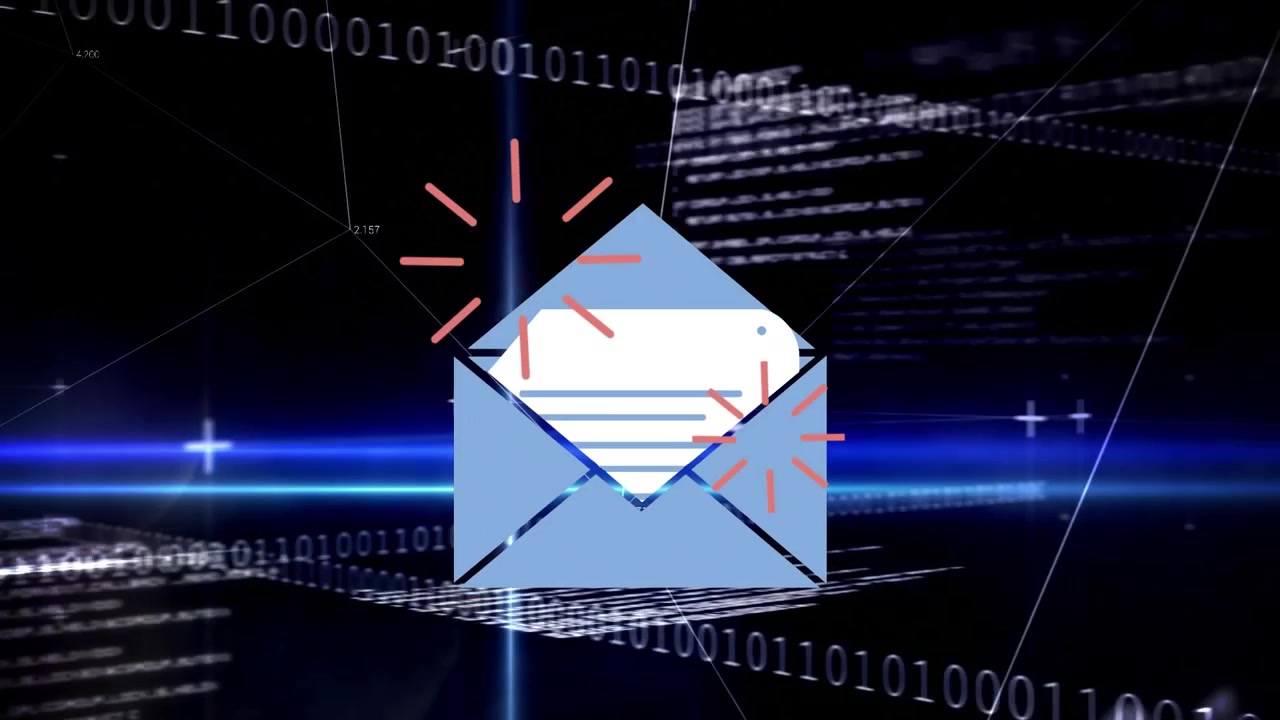 Animation of mail over connections on black background