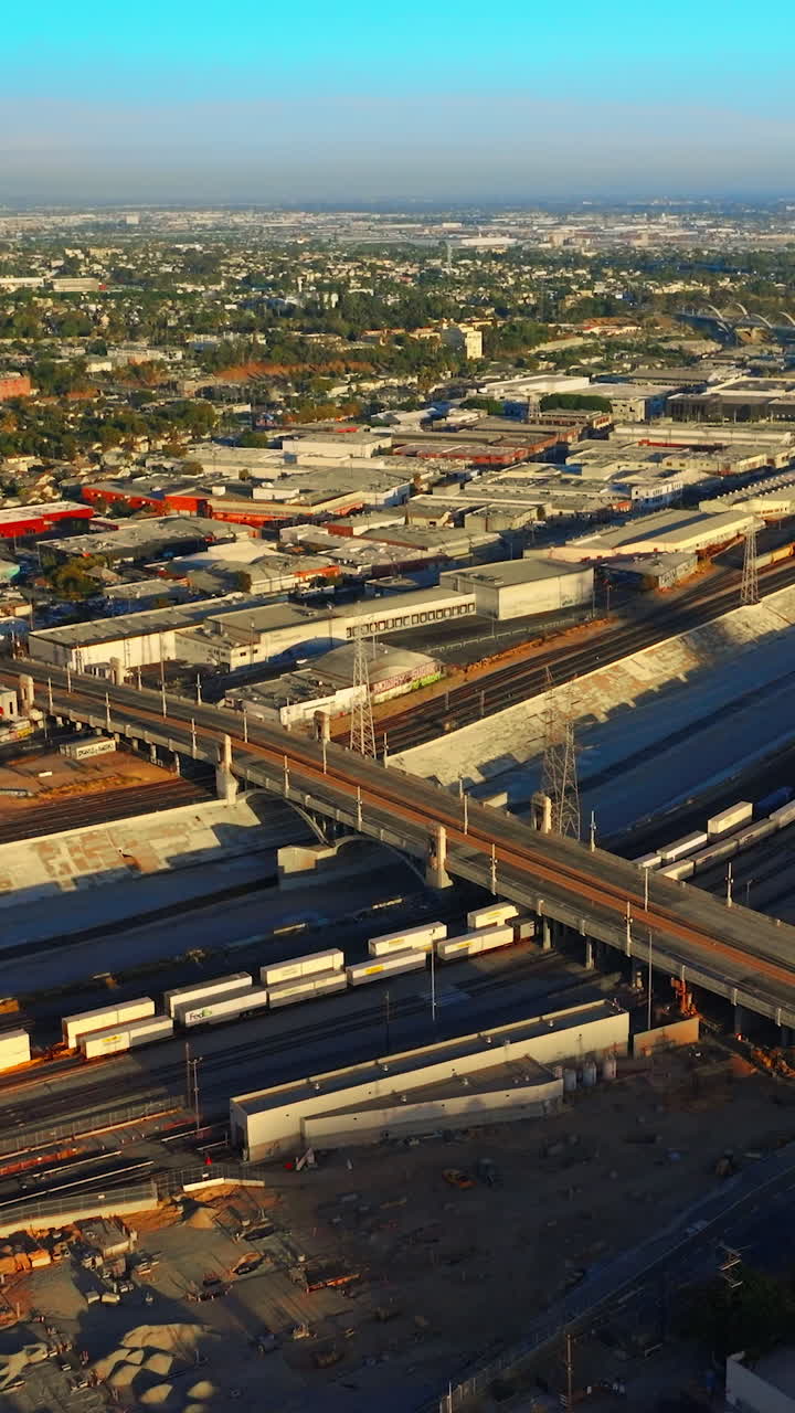 American architecture buildings. Los-angeles aerial view with cityscapes. Vertical video