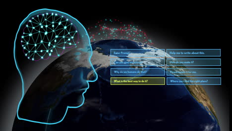 animación de red neuronal sobre la tierra con instrucciones de texto sobre la creación de contenido